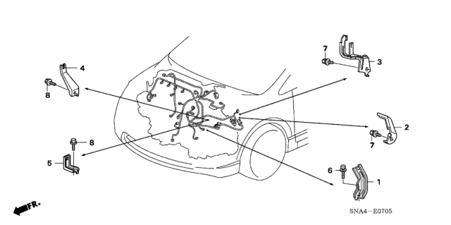 2006 Honda Civic Engine Wire Harness Stay (1.8L) Diagram