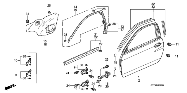 2004 Honda Insight 3 Door DX KA CVT Door Panels Diagram