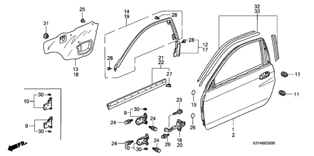 2005 Honda Insight Sub-Seal, L. FR. Door Diagram for 72365-S3Y-003