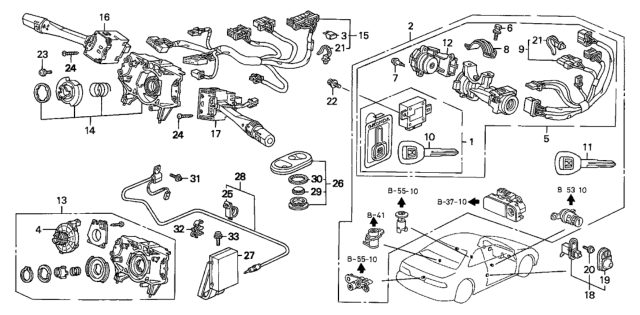 2001 Honda Prelude Transmitter Assembly, Keyless Diagram for 72147-S30-A01