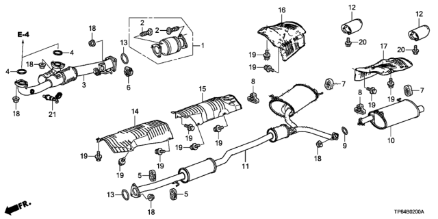 2015 Honda Crosstour Muffler, Passenger Side Exhuast Diagram for 18307-TP6-A11