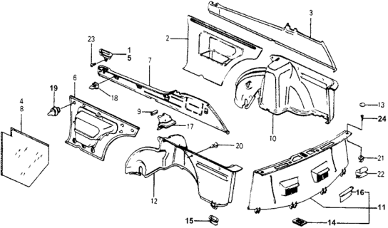 1978 Honda Accord Clip, RR. Panel Diagram for 90683-671-000