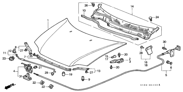 1999 Honda CR-V Lock Assembly, Hood Diagram for 74120-S10-A02