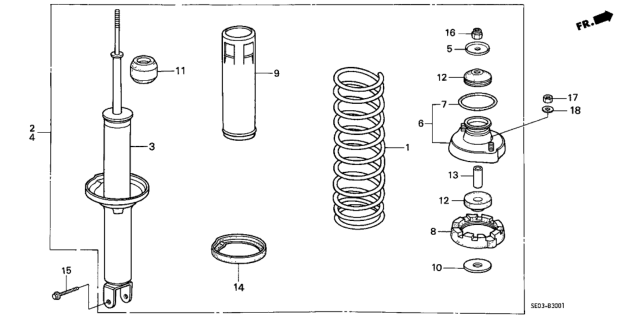 1989 Honda Accord Shock Absorber Assembly, Right Rear Diagram for 52610-SE0-971