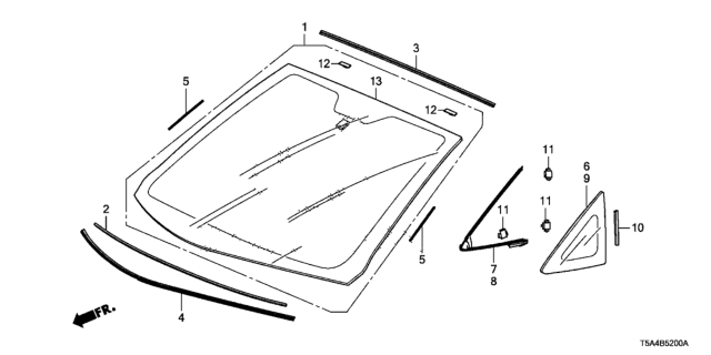 2016 Honda Fit Rubber B, R. Windshield Dam Diagram for 73335-T5A-J01