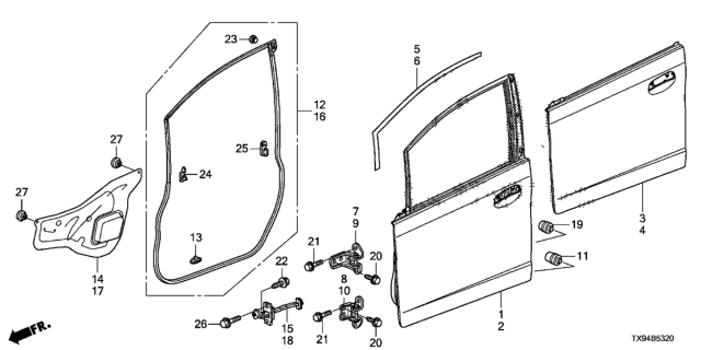 2013 Honda Fit EV 5 Door STD KL 1AT Front Door Panels Diagram