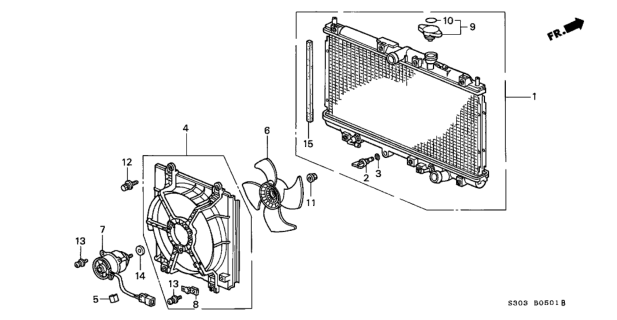 2000 Honda Prelude Motor, Cooling Fan Diagram for 19030-P5M-004