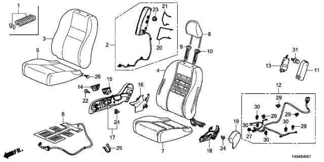 2013 Honda Fit EV Front Seat (Passenger Side) Diagram