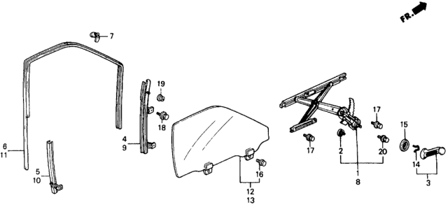 1991 Honda Civic Regulator, Right Front Door Diagram for 72210-SH5-004