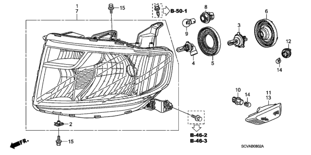 2009 Honda Element Headlight Unit, Driver Side Diagram for 33151-SCV-A40