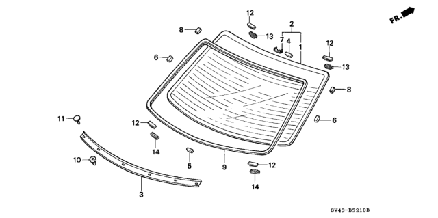 1995 Honda Accord Glass, RR. Windshield (Blue) Diagram for 73211-SV4-A11