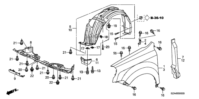 2011 Honda Pilot 5 Door EX-L (2WD) KA 5AT Front Fenders Diagram