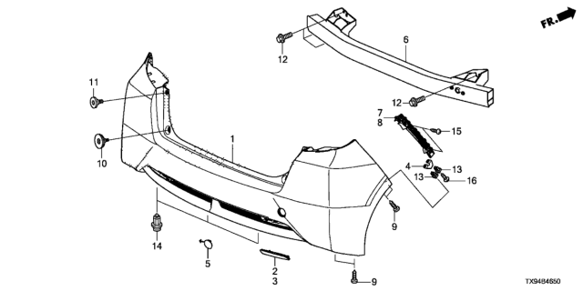 2014 Honda Fit EV Beam, RR. Bumper Diagram for 71530-TX9-A00