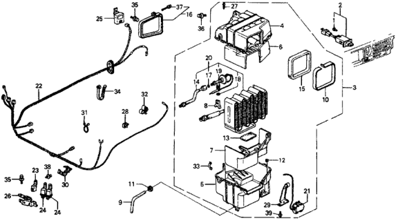 1987 Honda CRX 2 Door HF KH 5MT A/C Unit (Sanden) Diagram
