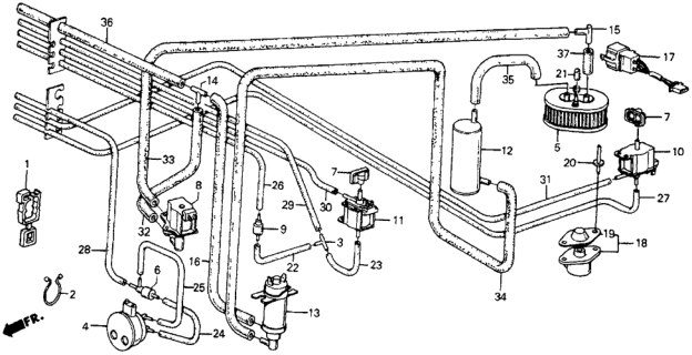 1985 Honda CRX Valve Assembly, Purge Cut Solenoid Diagram for 36166-PE7-661