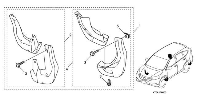 2012 Honda CR-V Splash Guard Set, Front Diagram for 08P08-T0A-100R1