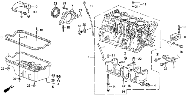 1991 Honda Civic Cylinder Block - Oil Pan Diagram