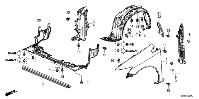 2013 Honda Civic Panel, Left Front Fender Diagram for 60261-TR6-305ZZ