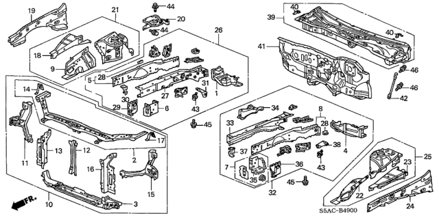 2005 Honda Civic Bracket, L. FR. Fender Diagram for 60488-S5A-J00ZZ