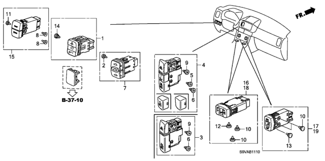 2008 Honda Pilot Switch Assy., Sunroof *NH361L* (CF GRAY) Diagram for 35830-S9V-A11ZB