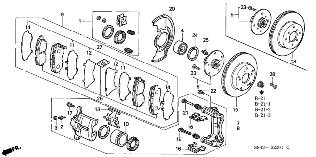 1999 Honda Accord Caliper Sub-Assembly, Left Front Diagram for 45019-S87-A02