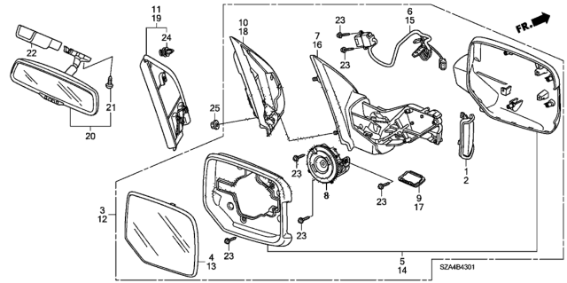 2012 Honda Pilot Mirror, Passenger Side Door (Bali Blue Pearl) Diagram for 76200-SZA-A33ZA