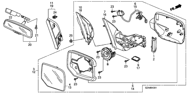 2014 Honda Pilot Mirror, Passenger Side Door (Silver Metallic) Diagram for 76200-SZA-A33ZJ