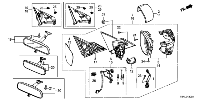 2020 Honda Civic Mirror Assembly, Rear View Diagram for 76400-SZA-R11