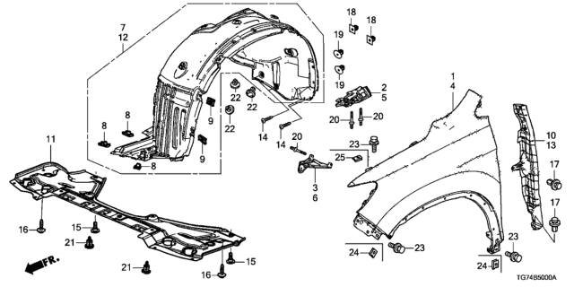 2021 Honda Pilot BRACKET, L. FR. FENDER Diagram for 60262-TG7-A10ZZ
