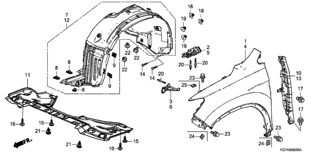 2021 Honda Pilot Panel, Left Front Fender Diagram for 60261-TG7-A10ZZ