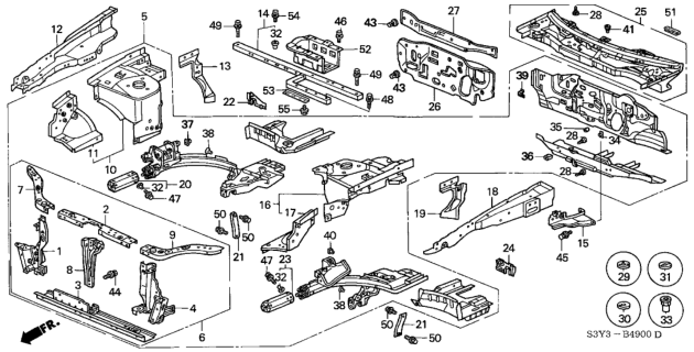 2003 Honda Insight Frame, Driver Side Bulkhead (Upper) Diagram for 60482-S3Y-300ZZ