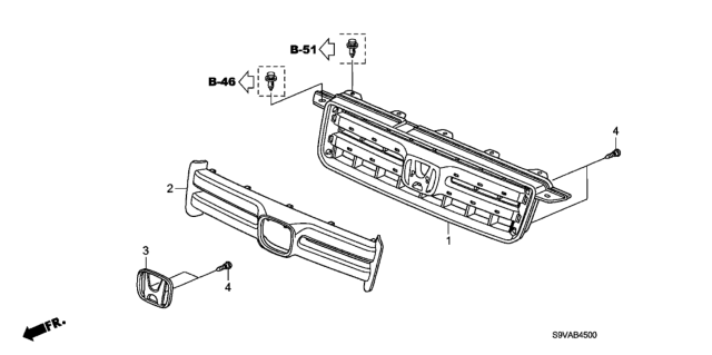 2008 Honda Pilot 5 Door LX-VP (2WD) KA 5AT Front Grille Diagram