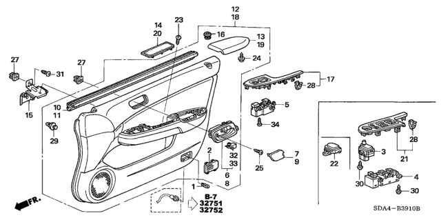 2003 Honda Accord Front Door Lining Diagram