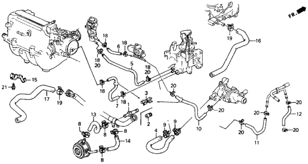 1993 Honda Accord 2 Door LX KA 5MT Water Hose Diagram