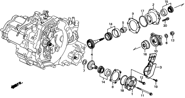 1989 Honda Civic Gear Set, Transfer Bevel Diagram for 29210-PS5-010