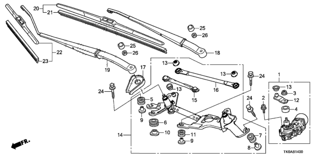 2013 Honda Fit 5 Door FIT (SAYAMA PLANT) KA 5MT Front Windshield Wiper Diagram