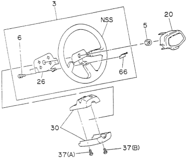 1995 Honda Passport Bracket, Hold Steering Wheel Diagram for 8-94472-413-0