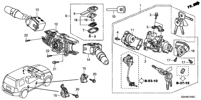 2014 Honda Pilot Switch Assembly, Wiper Diagram for 35256-SZA-A01