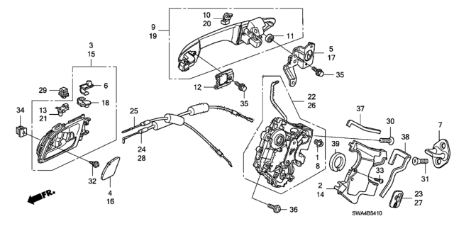 2007 Honda CR-V Cable, Right Rear Inside Handle Diagram for 72631-SWA-A01