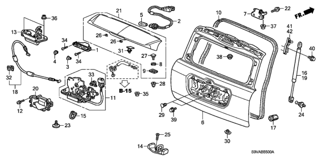 2008 Honda Pilot 5 Door LX-VP (2WD) KA 5AT Tailgate Diagram