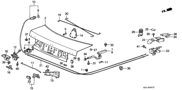 1989 Honda Accord Lock Assembly, Trunk Diagram for 74850-SE3-J11