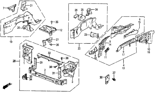 1986 Honda Prelude Member, Passenger Side Bulkhead Side Diagram for 60812-SB0-600ZZ