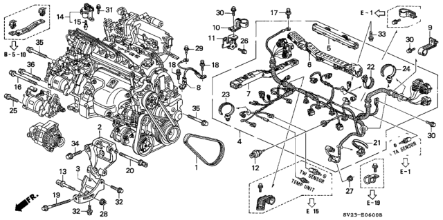 1994 Honda Accord Engine Wire Harness - Clamp Diagram