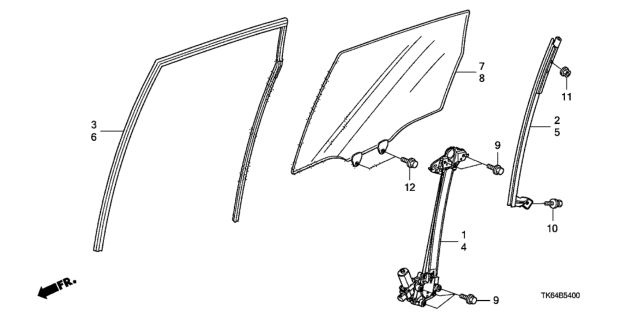 2010 Honda Fit Rear Door Glass - Regulator Diagram