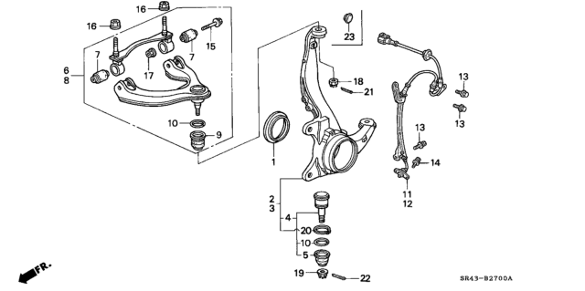 1992 Honda Civic Arm Assembly, Right Front (Upper) Diagram for 51450-SR3-A02