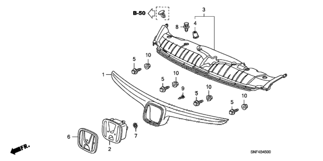 2006 Honda Civic 4 Door GX KA 5AT Front Grille Diagram