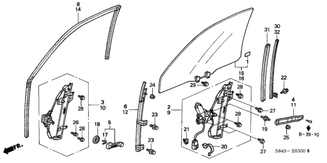 2000 Honda Accord Regulator, Right Front Diagram for 72210-S84-A03