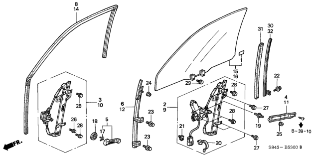 2000 Honda Accord Stiffener, L. FR. Door Panel Center Diagram for 72252-S84-A00ZZ