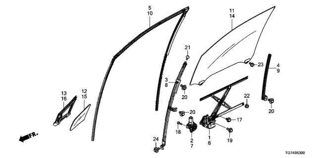 2021 Honda Pilot Glass Assy., R. FR. Door (Agc)(Green) Diagram for 73300-TG7-A00