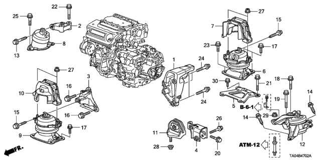 2008 Honda Accord Engine Mounts (V6) Diagram